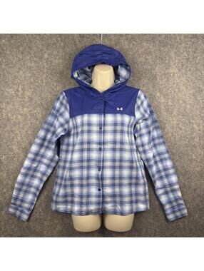 Under Armour Tradesman Flannel Snap Front Hoodie Blue Plaid Women Small NWT 164